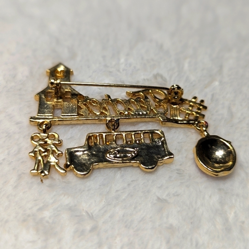 Vintage Goldtone and Red Enamel #1 TEACHER Brooche - Picture 3 of 6